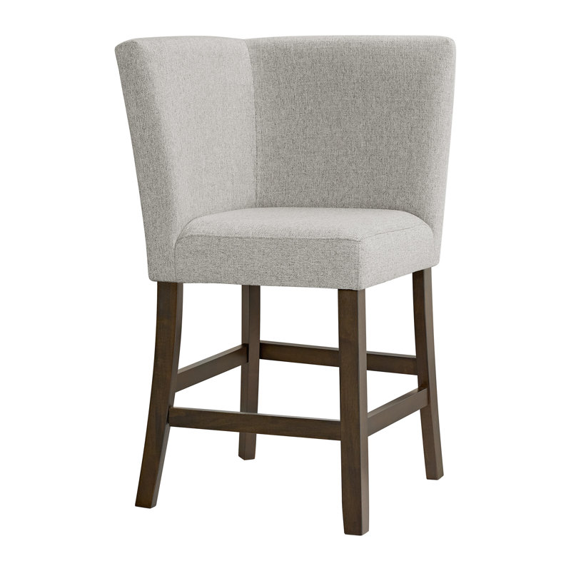 Winston Porter Dublyn Counter Corner Bench with Upholstered Back and Grey Fabric in Brown