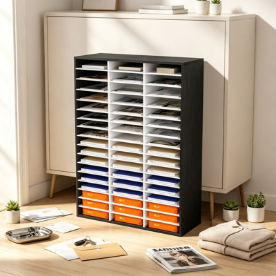 Organisateur de documents en bois avec plusieurs compartiments, boîte aux lettres d'étudiant pour classe, trieur de billets de bureau et de papier pour l'école de bureau à domicile, blanc et noir
