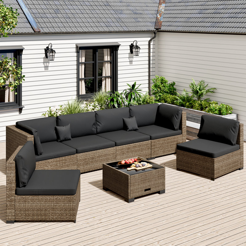 7 Piece Patio Furniture Set, Black, Brown