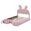Lit plateforme tapissier pleine grandeur en velours avec tête de lit oreilles de lapin, lumière DEL et 2 tabourets de rangement