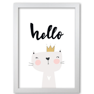 Hello Scandi Cat 1 Piece Single Picture Frame Wall Art