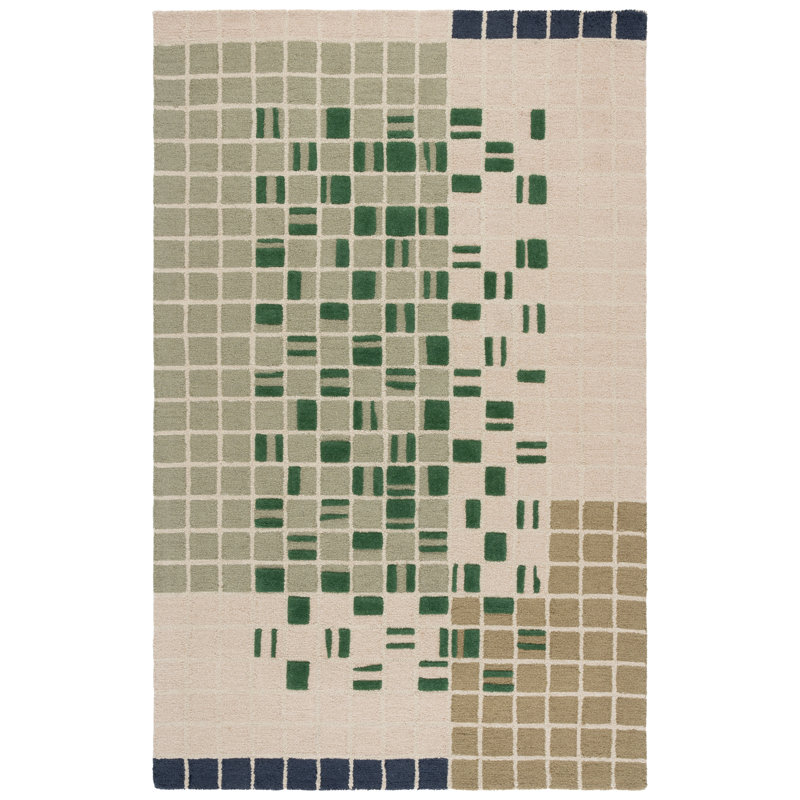 Genre 206 Checkered Hand Tufted 85% Wool; 15% Cotton Geometric Shapes Rug, Rectangle 4' x 6'