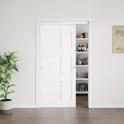 80" Manufactured Wood Paneled with Installation Hardware Kit Sliding Closet Doors &  Pre-fitted handle （requires assembly ）