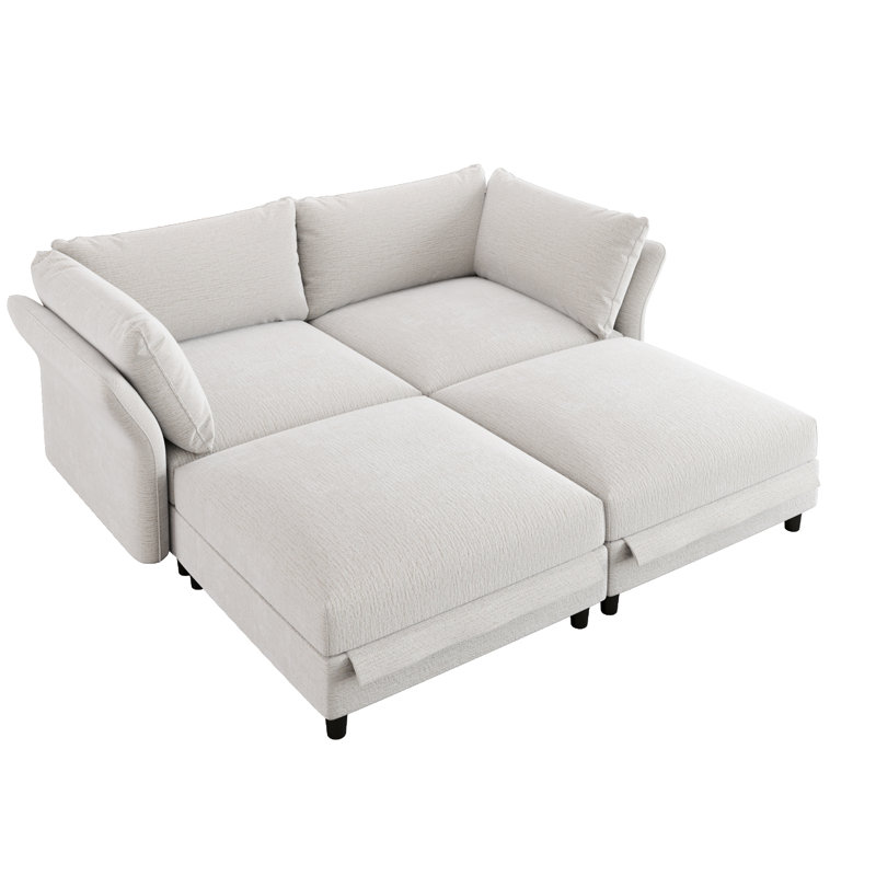 77" Chenille Sectional Couch Bed, Beige
