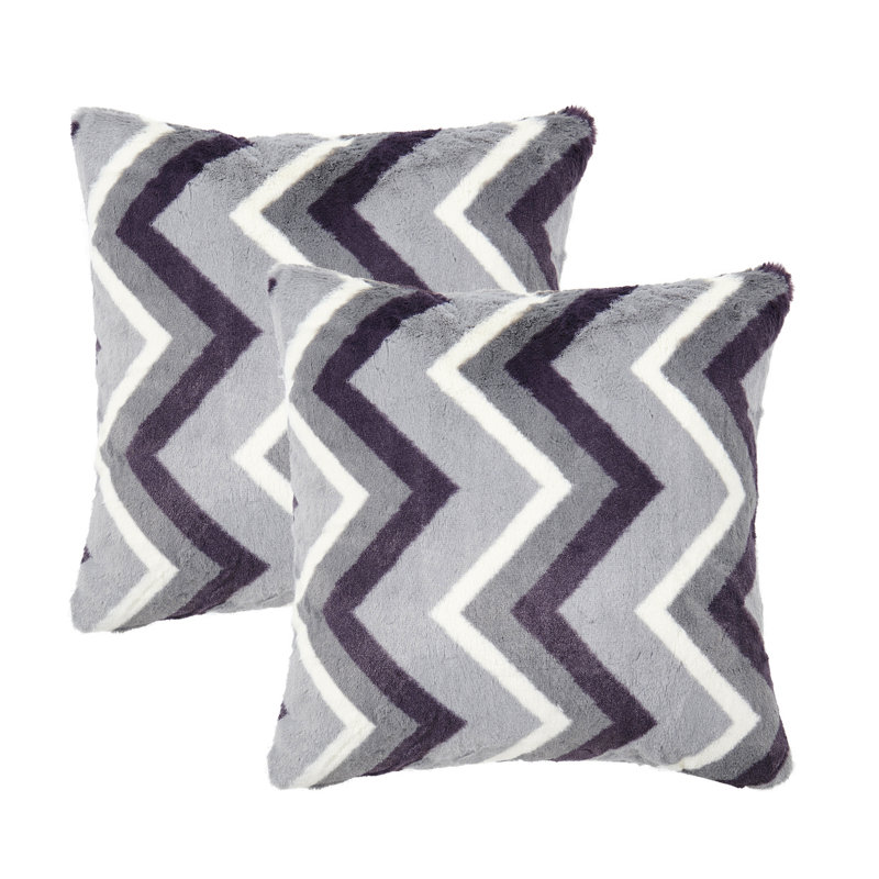 Chevron Faux Fur Chevron 20" Throw Pillow Cover, Gray Purple