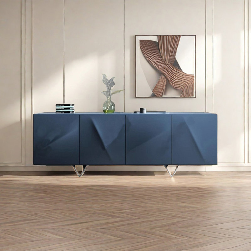 Armoire latérale laquée bleue simple, H 21,65 po x l 70,86 po x P 15,74 po