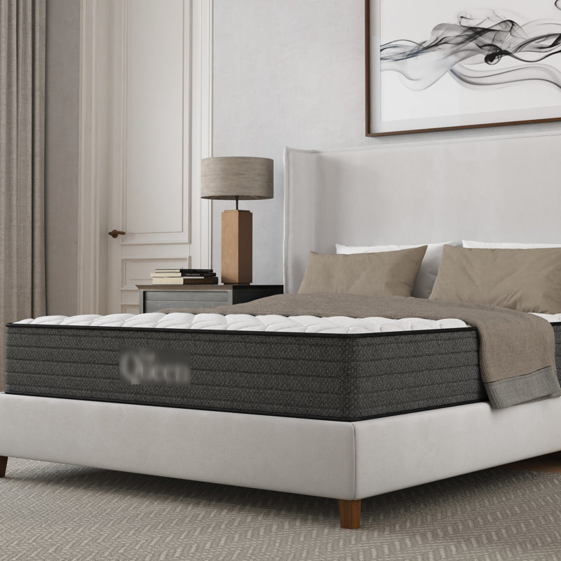 Matelas Queen 12 pouces à gel rafraîchissant, États-Unis, Soulagement de l'eau, Convient aux lits ajustables, Design gris et blanc, Mousse à mémoire de forme, Composition à ressorts, Faible transfert de mouvement, Compatible avec les cadres de lit, Aspect plus, Garnissage