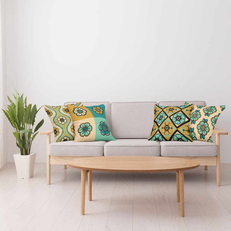 Housse de coussin Abstract, Beige turquoise et bleu sarcelle, 12 po x 12 po