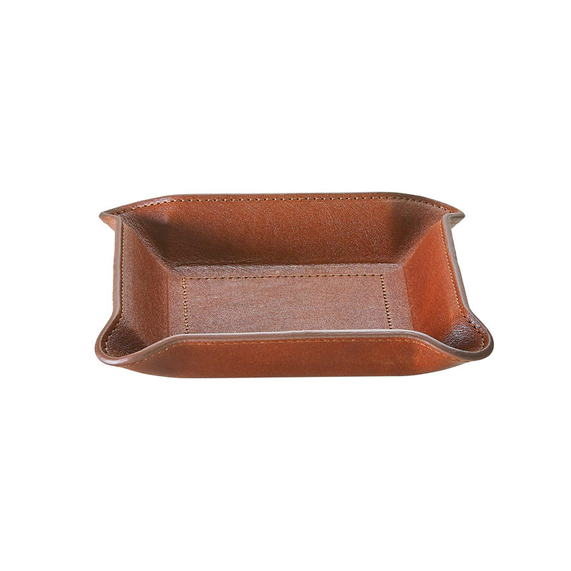 Harness Leather Bedside Catchall Tray, 5.5" W x 1.4" D x 5.5" H