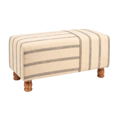 Sullivan Rectangular Cotton Ticking Stripe and Acacia Wood Ottoman Bench