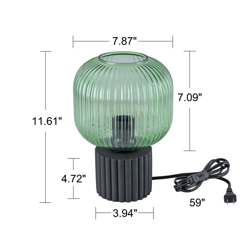 Concrete Table Lamp With Green Glass