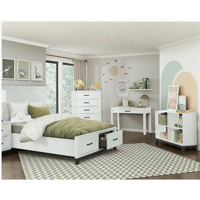 Meuble en bois avec bibliothèque à 6 tablettes et finition blanche, Blanc