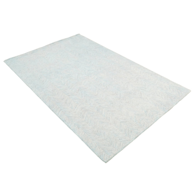 Tapis gris / ivoire en laine touffeté à la main, Rectangulaire 8 pi x 10 pi