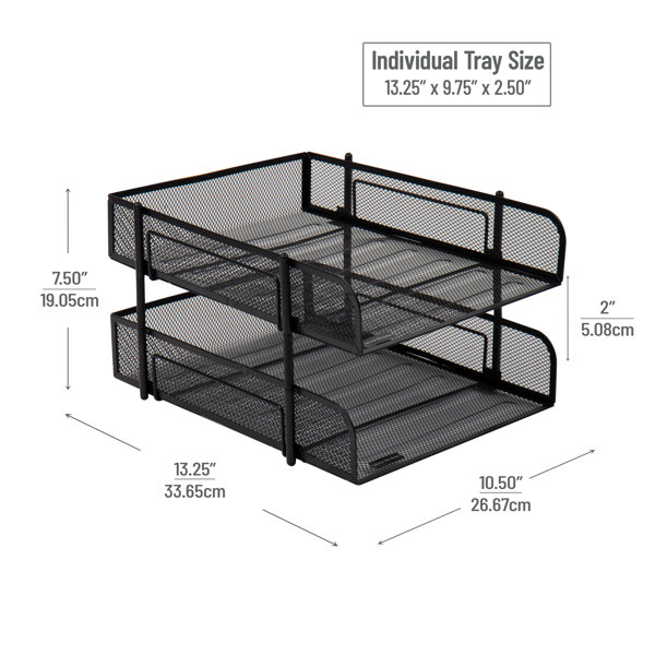 Mind Reader 2-Pack Mesh Drawer Organizers - 15x12 Inch Six Compartment Metal Organizer For Office & Kitchen