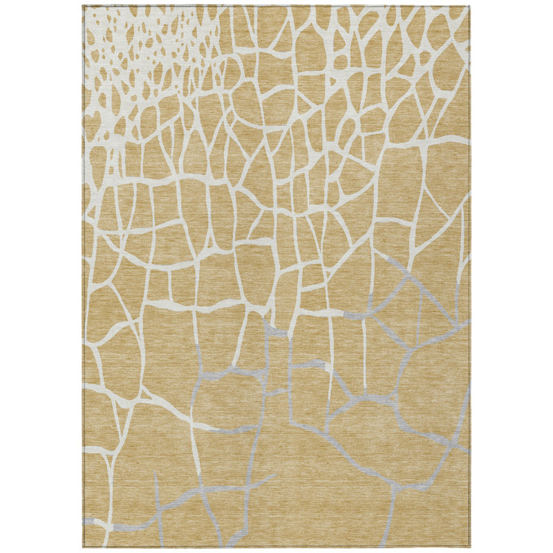 Nazira Gold Washable Indoor-Outdoor Rug - , 9' x 12'
