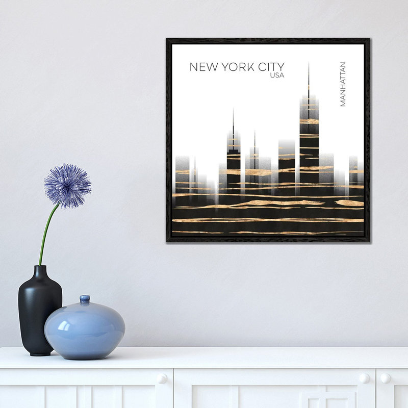 Urban Art NYC Skyline by Melanie Viola - Print on Canvas, 45.72cm H x 45.72cm W x 3.81cm D, Black Framed