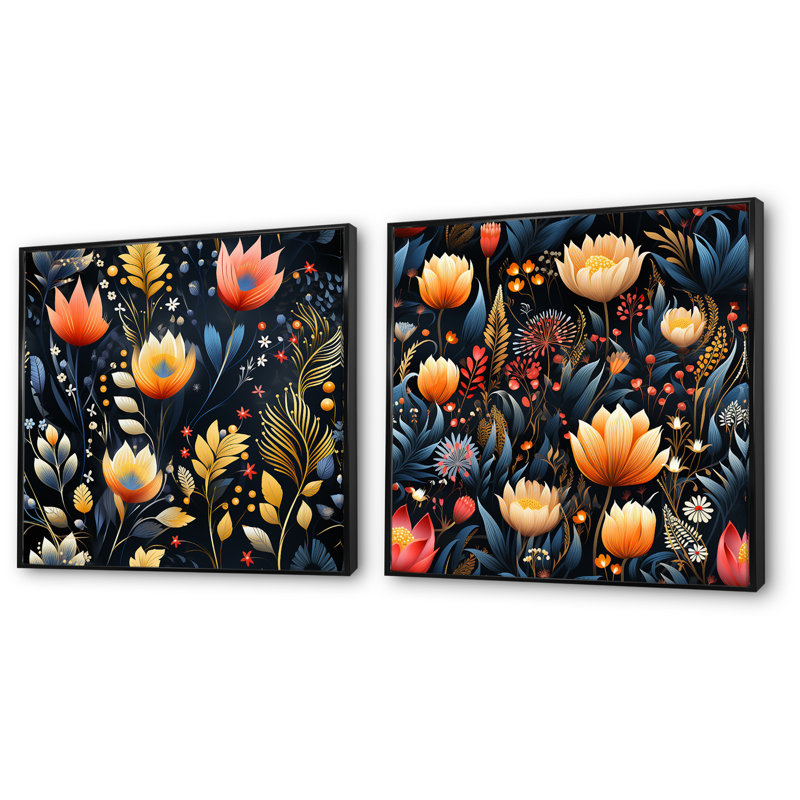 Thibodeau - Ensemble de 2 reproductions d'art sur toile florales, Cadre flottant noir, H 16 po x l 33 po x P 1 po