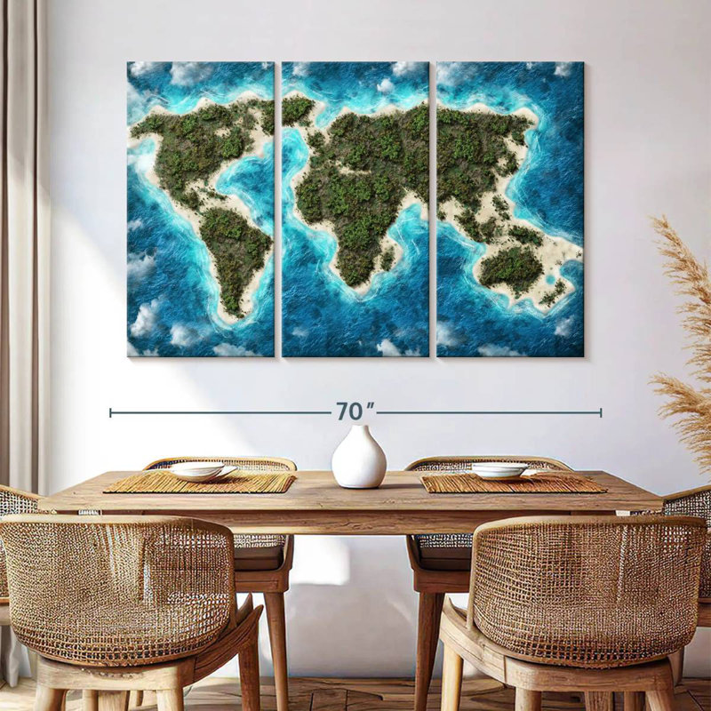 Carte du monde de l'île Aliaz, H 42 po x l 65 po