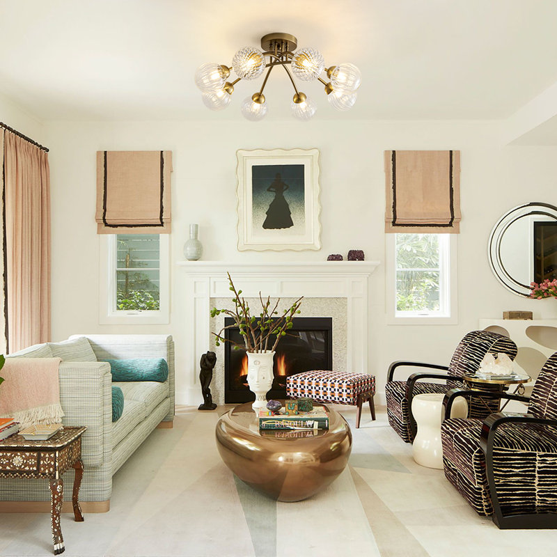 8-light Striped Glass Globe Semi-flush Mount