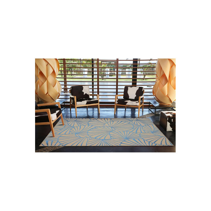 Tapis bleu tissé à motif floral lavable à la machine, Sous-tapis carré 3 pi 3 po inclus