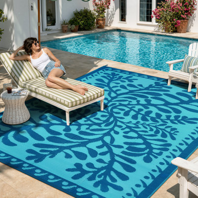 Reversible Waterproof Plastic Straw Outdoor Area Rug for Patio, Camping, Beach,RV & Pool Deck