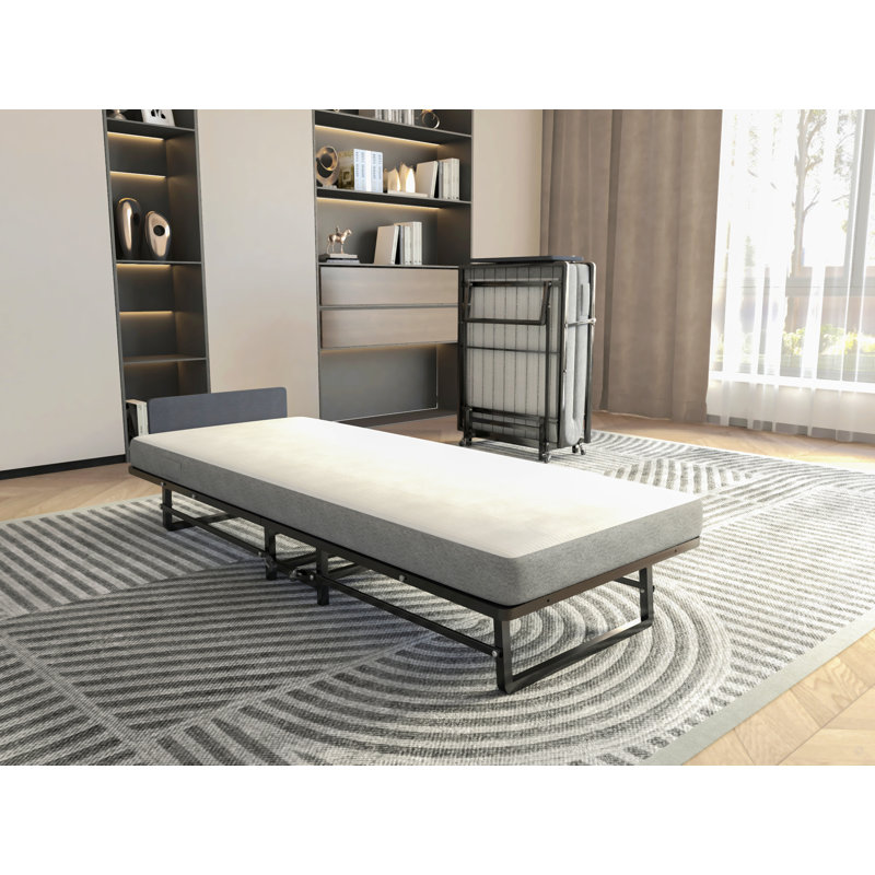 Structure de lit pliante en métal avec matelas en mousse