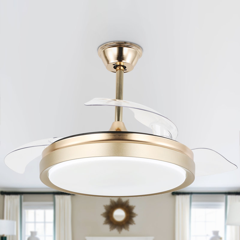 Gold 42'' Retractable Blade Ceiling Fan with LED Light and Remote