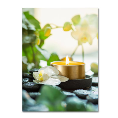 Art mural sur toile tendue - «Zen Orchid And Candle» par Joanna pour le salon, la chambre à coucher ou le bureau - 14 x 19