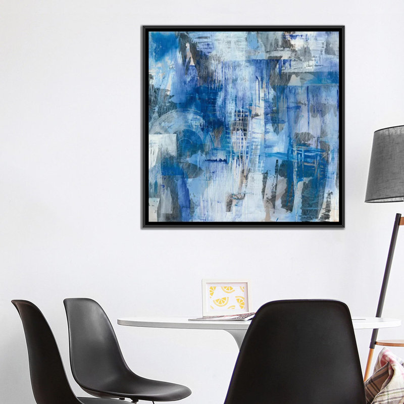 « industrial blue », reproduction sur toile tendue, H 37 po x l 37 po x P 1,5 po, Toile avec cadre noir, Pas de tapis