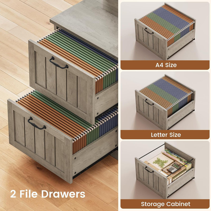 Bureau en L 63 po avec tiroirs, bureau d'ordinateur de coin Farmhouse, Gris / Gris