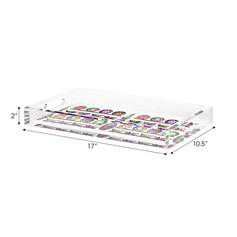 Ceramic Menagerie Acrylic Rectangle Decorative Tray, 17"W x 10.5"D x 2"H