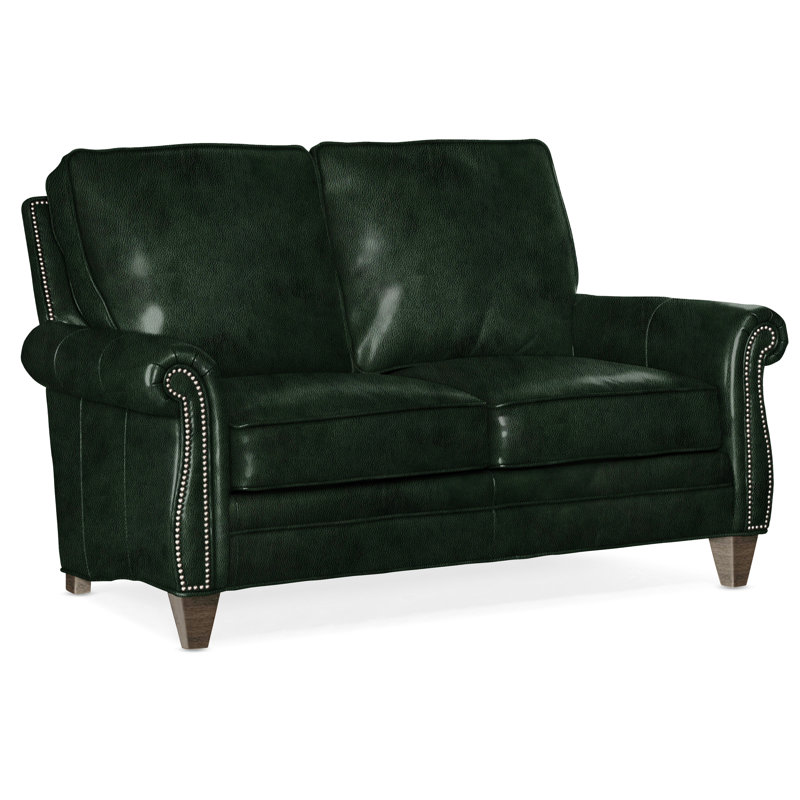 Causeuse à accoudoirs roulés en cuir véritable 65 po, Étain n<sup>o</sup> 9, Cuir véritable vert forêt d'Anilina, Pavé