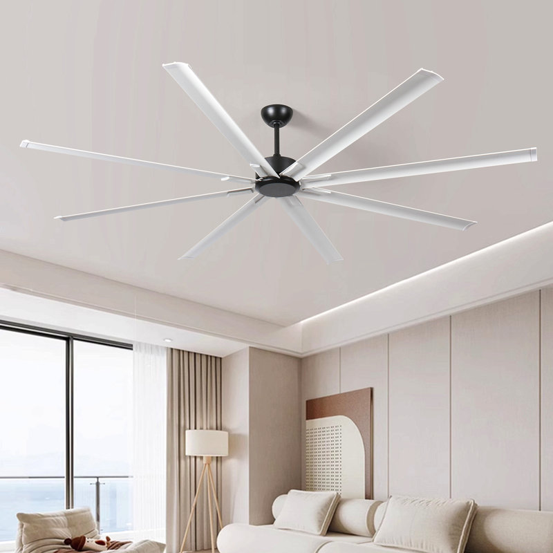 96"  Ceiling Fan With Light And Remote Control, 6-Speed Noiseless Reversible Dc Motor, 8 Durable Aluminum Double-Layer Blades Large Ceiling Fan