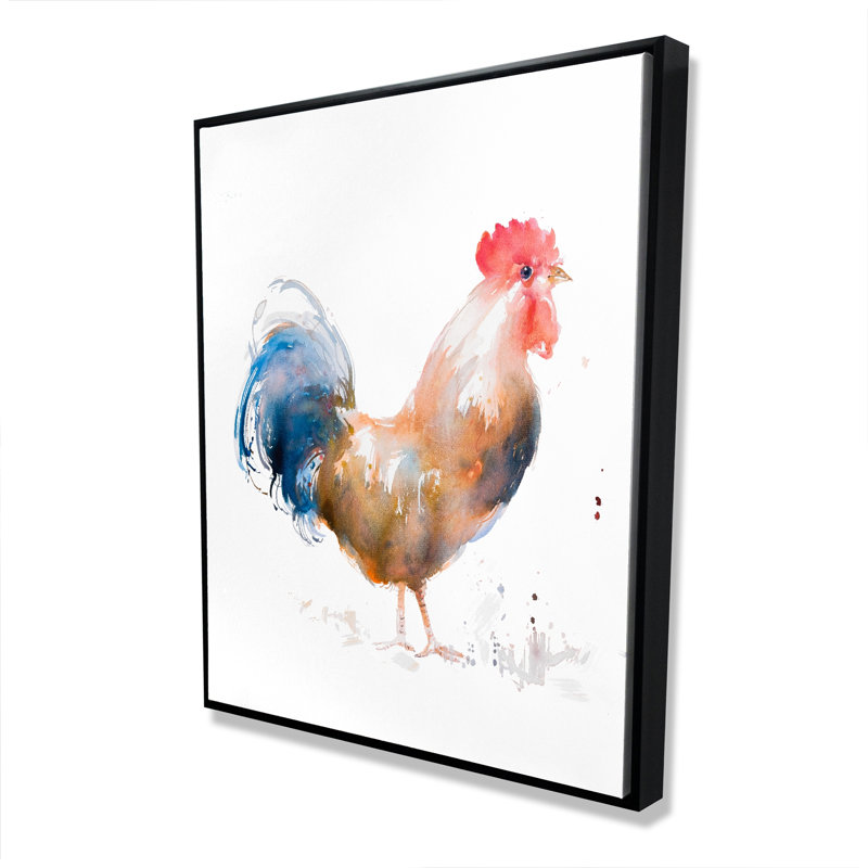 Style d'aquarelle de coq - Toile encadrée décor de ferme