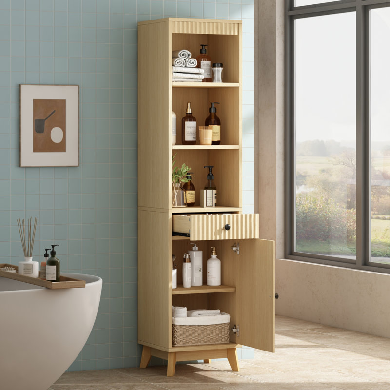 Freestanding Bathroom Cabinet, Natural Wood