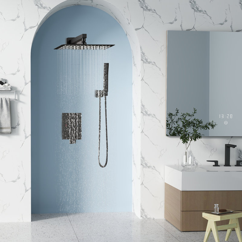 Système de pomme de douche murale à effet pluie avec robinet 10 po, Noir