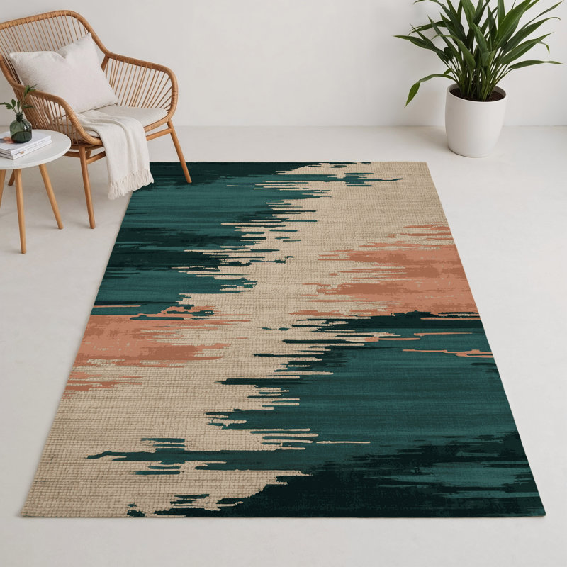 Watercolor Beige Indoor and Outdoor Area Rug, Rectangle 5' x 7'