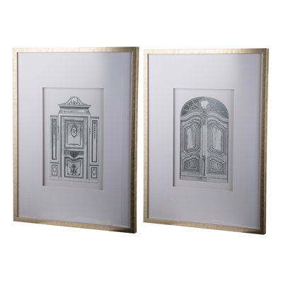 Pair Of 24" X 32" Pencil Architectual Wall Accents, , Ornate Door Motifs, Silver Plastic Decoration Article Hangings, Illustrations,