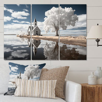 «Landscape Church Sacred Reflections II» sur toile, reproduction de 3 pièces