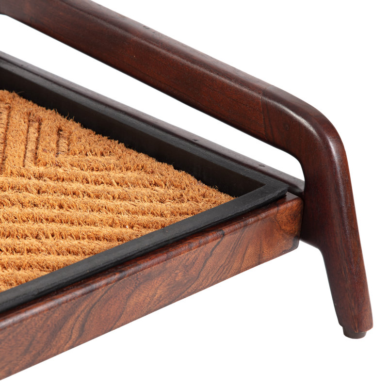 Premium Solid Wood Boot Tray Stand with Natural Coir Mat - Entryway & Mudroom Shoe Organizer, Dark Brown, Tier 1