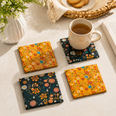  Ensemble de 4 sous-verres floraux décoratifs faits à la main 4 po x 4 po (ensemble de 4)