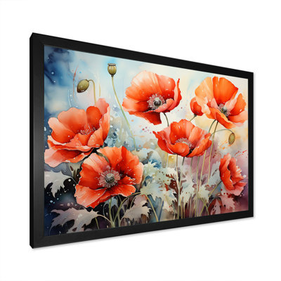 «Red and Green Poppy Reverie II», art mural coquelicots