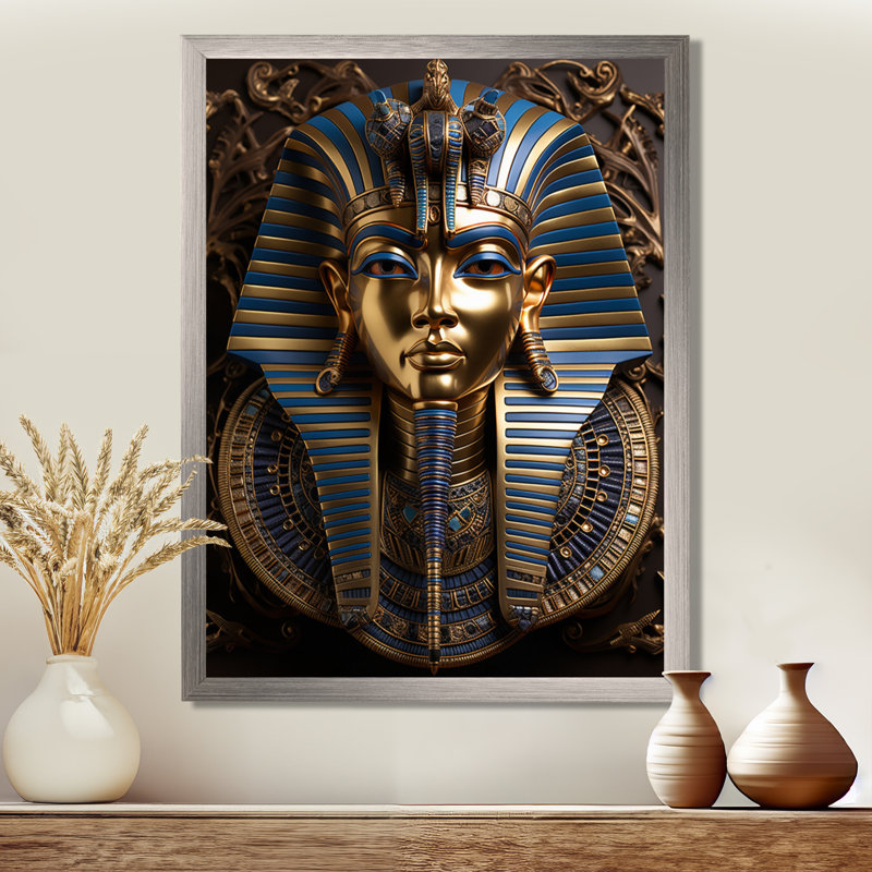 Égypte, pharaons royaux - Art mural égyptien, H 44 po x l 34 po x P 1,5 po, Cadre simple argenté