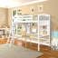 Lit mezzanine simple avec tablettes de rangement, bureau et échelle
