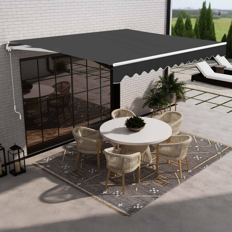 Retractable Patio Awning - White Frame, Black Onyx, 10' W x 8' D 