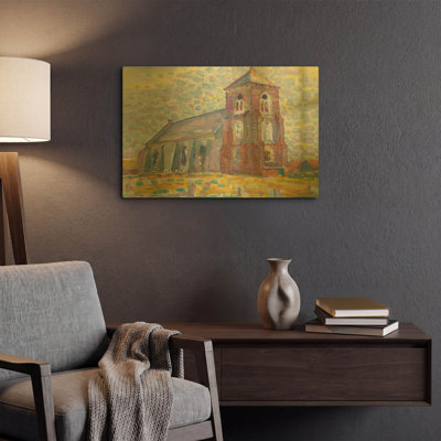 «Church In Zoutelande-1909» par Piet Mondrian, art mural en métal doré, 16 po x 12 po