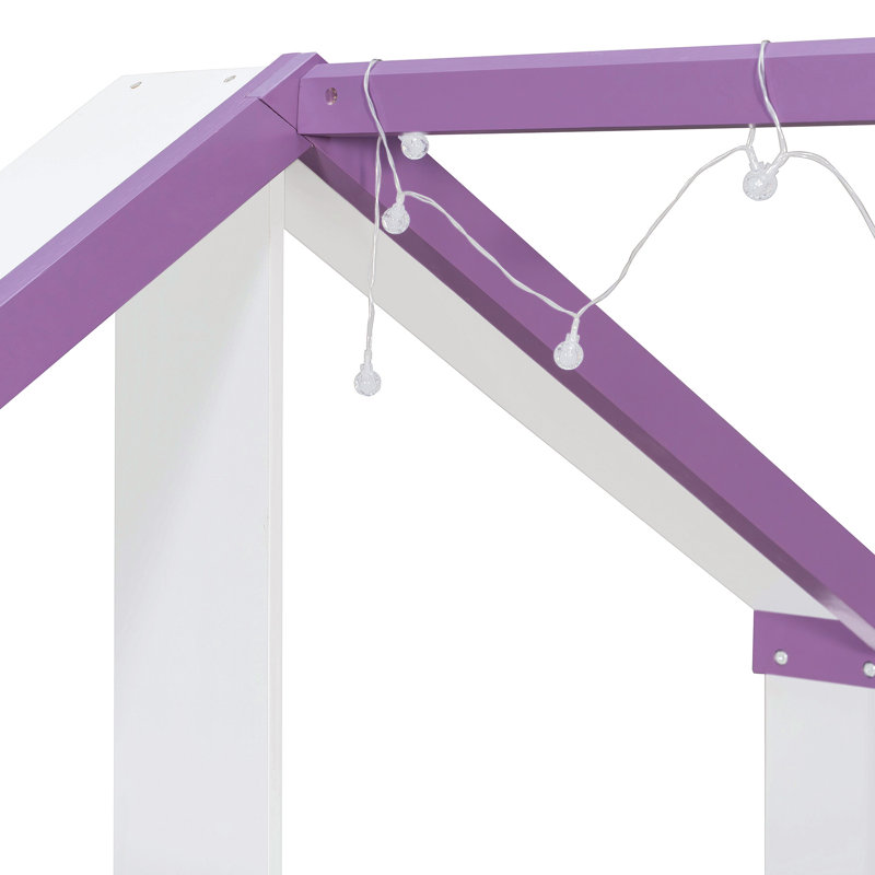 Cadre de lit cabane double avec lit gigogne, étagères de rangement à l'arrière et éclairage DEL, Mauve, Double