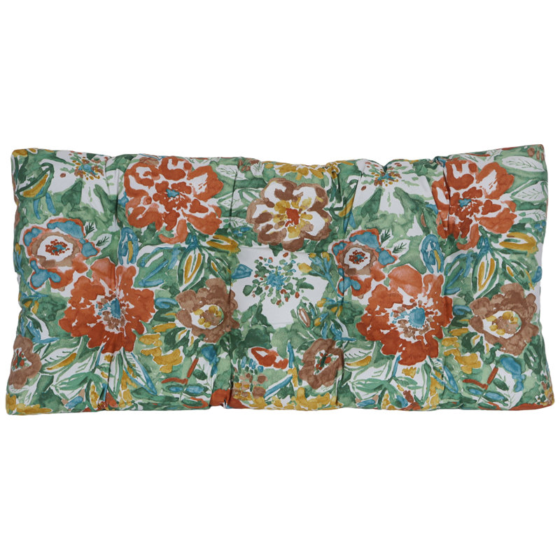 42-Inch By 19-Inch Outdoor Tufted Loveseat Cushion, White/Sun River Mist Floral
