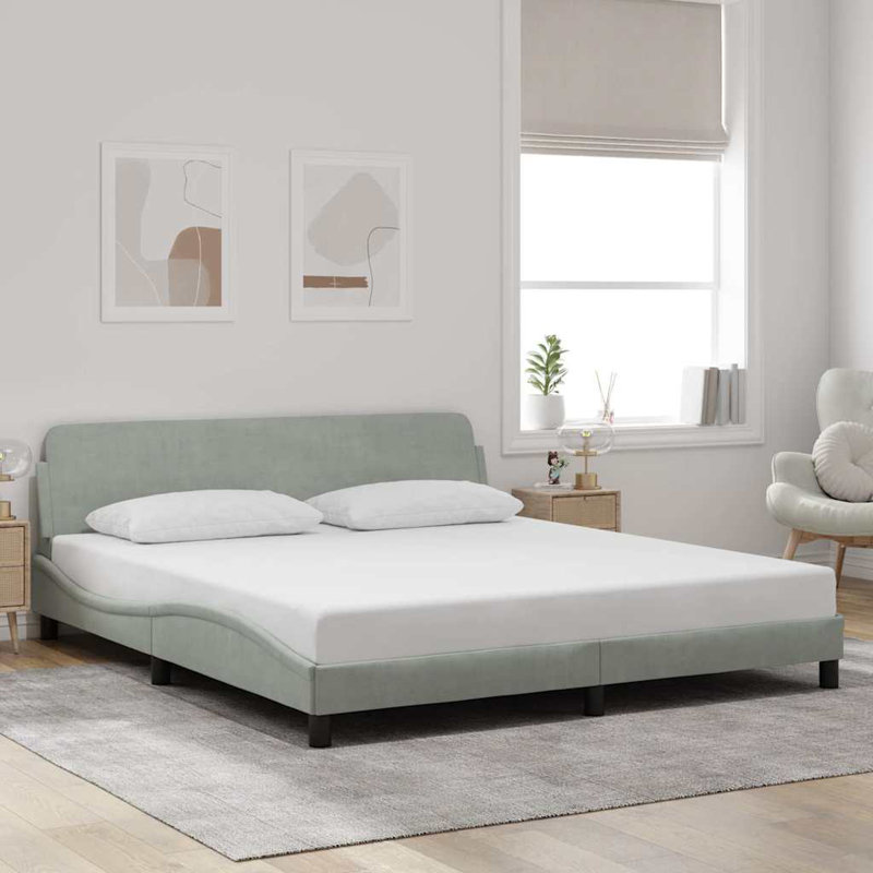 Cadre de lit vidaXL Gris clair 137x190 cm Velours, Gris clair, Double