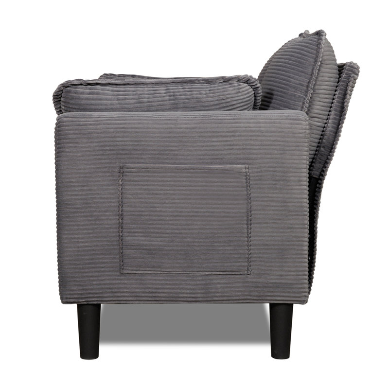 Causeuse de 48 po en velours côtelé avec coussins moelleux, pochette de rangement latérale, panneau en composite robuste et structure en bois massif, éponge à rebond élevé, facile à assembler, idéale pour le salon, un appartement, un dortoir, un bureau.